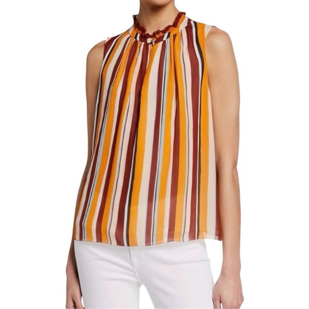 Frame Denim Silk Lined Multicolor Striped Blouse Size Medium